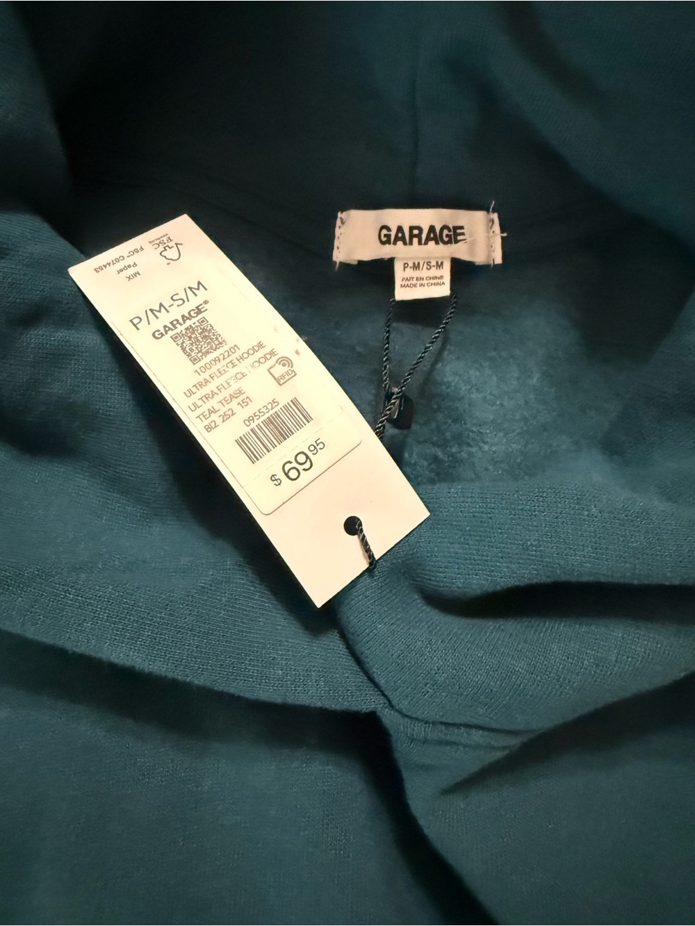 NWT Garage UltraFleece Hoodie in Teal Tease Sz S/M - Picture 8 of 8